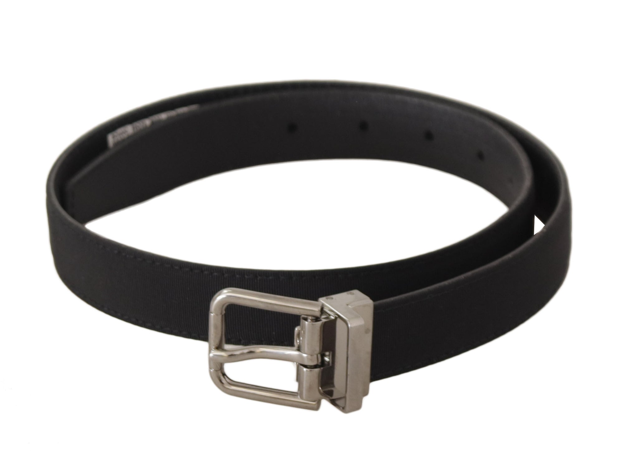 Dolce & Gabbana Black Canvas Leather Silver Tone Metal Buckle Belt - Maison Luxe