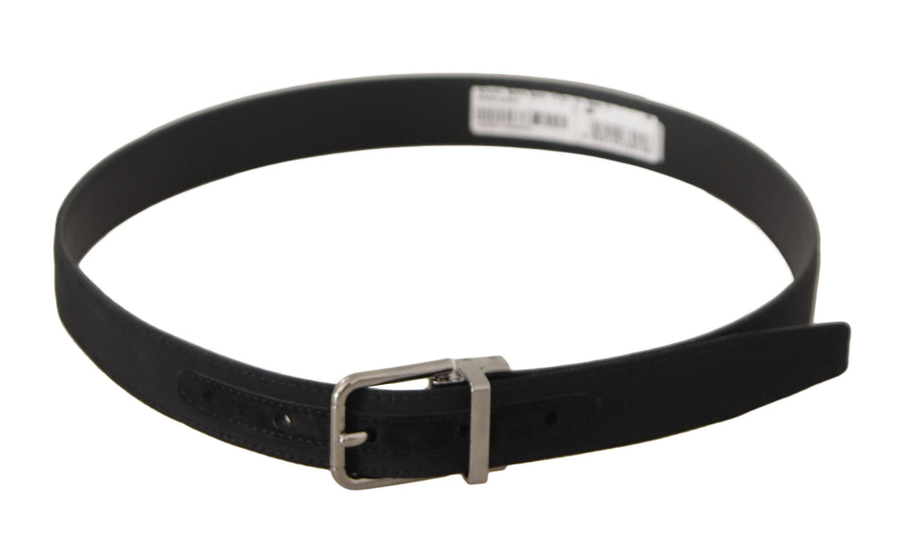 Dolce & Gabbana Black Canvas Leather Silver Tone Metal Buckle Belt - Maison Luxe