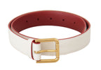 Dolce & Gabbana White Calf Leather Two-Toned Gold Metal Buckle Belt - Maison Luxe