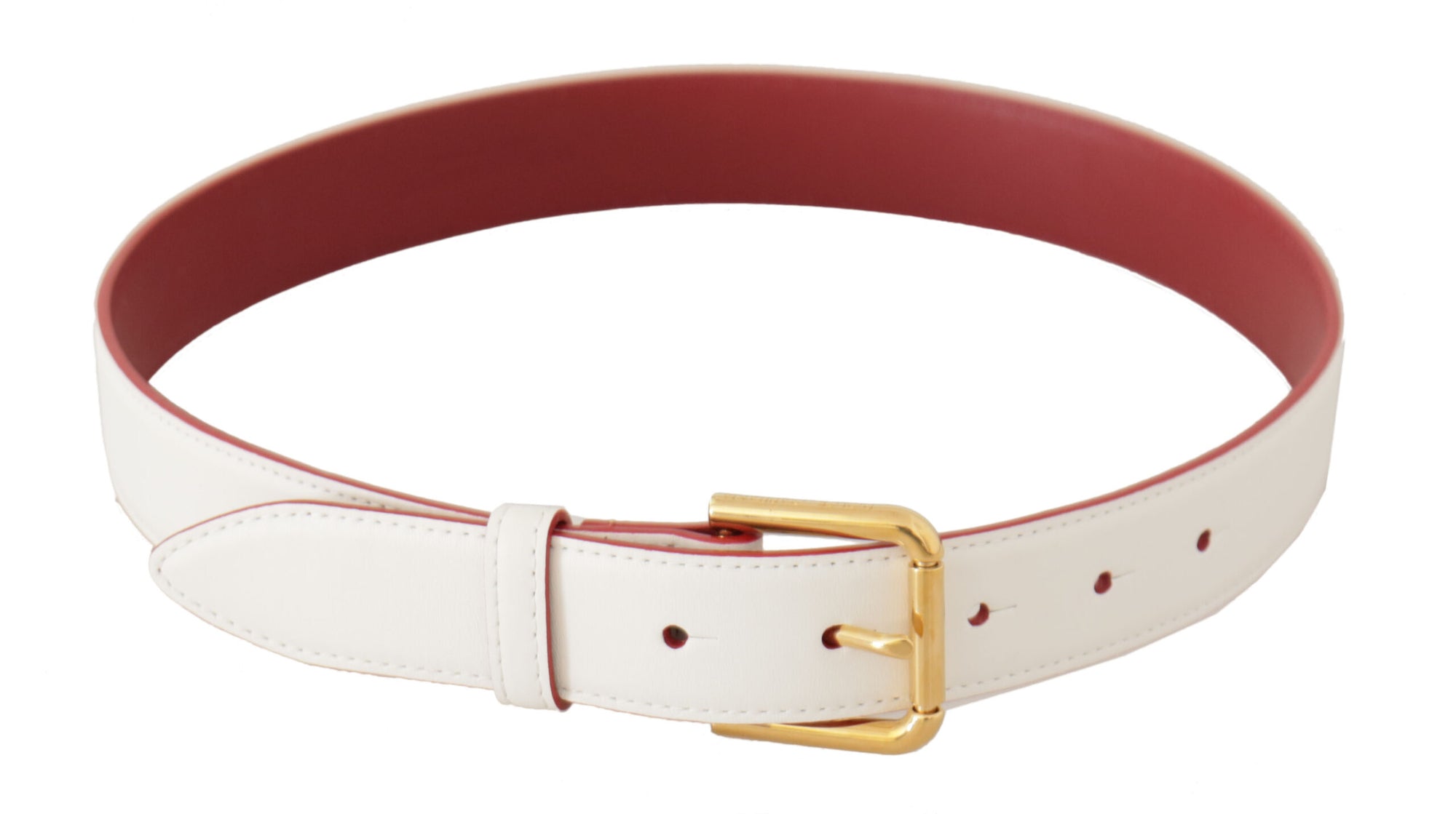 Dolce & Gabbana White Calf Leather Two-Toned Gold Metal Buckle Belt - Maison Luxe