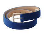 Dolce & Gabbana Blue Velvet Silver Logo Engraved Metal Buckle Belt - Maison Luxe