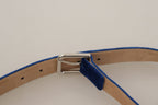 Dolce & Gabbana Blue Velvet Silver Logo Engraved Metal Buckle Belt - Maison Luxe
