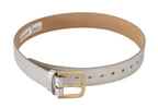 Dolce & Gabbana Silver Leather Gold Tone Logo Metal Buckle Belt - Maison Luxe