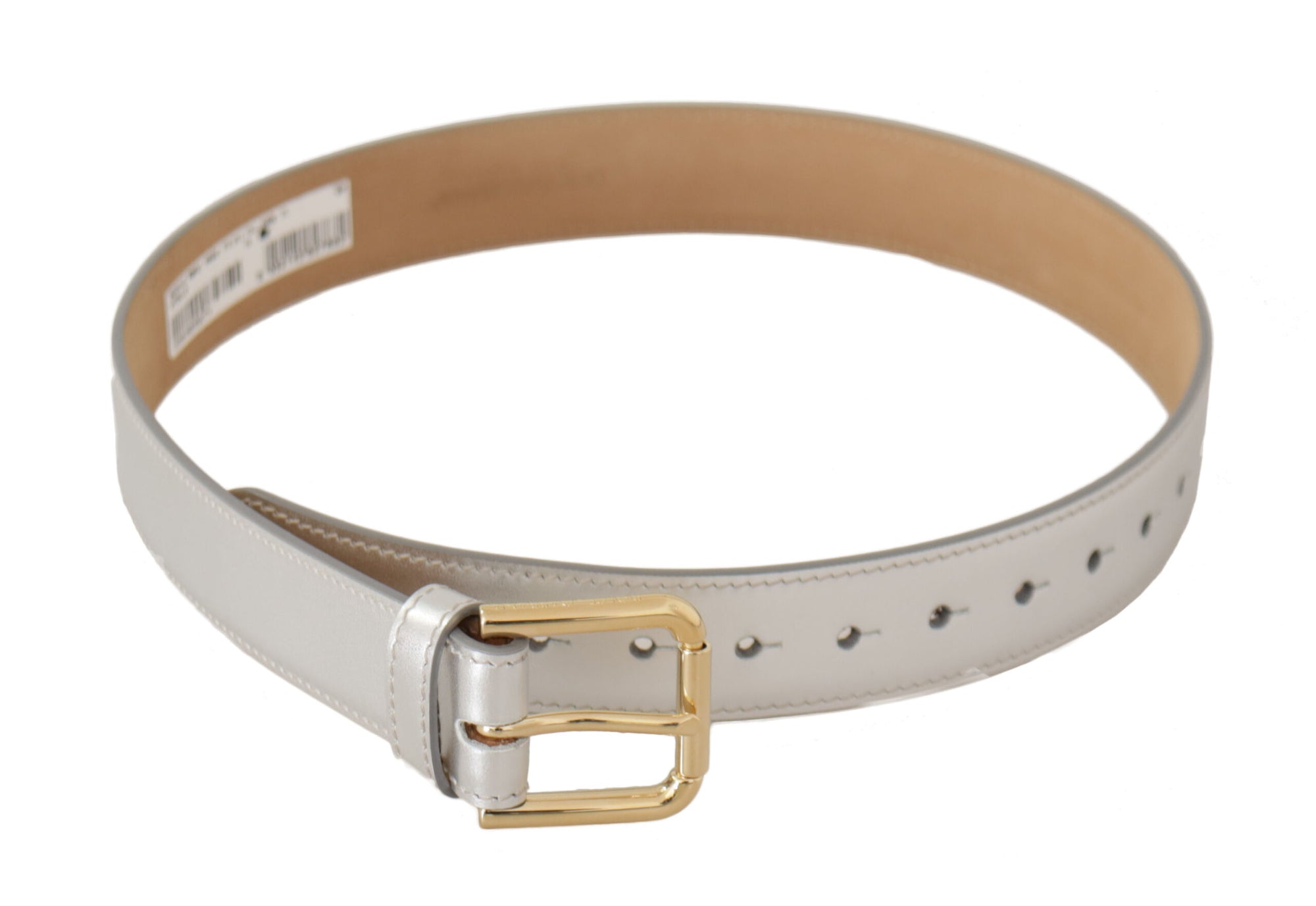 Dolce & Gabbana Silver Leather Gold Tone Logo Metal Buckle Belt - Maison Luxe