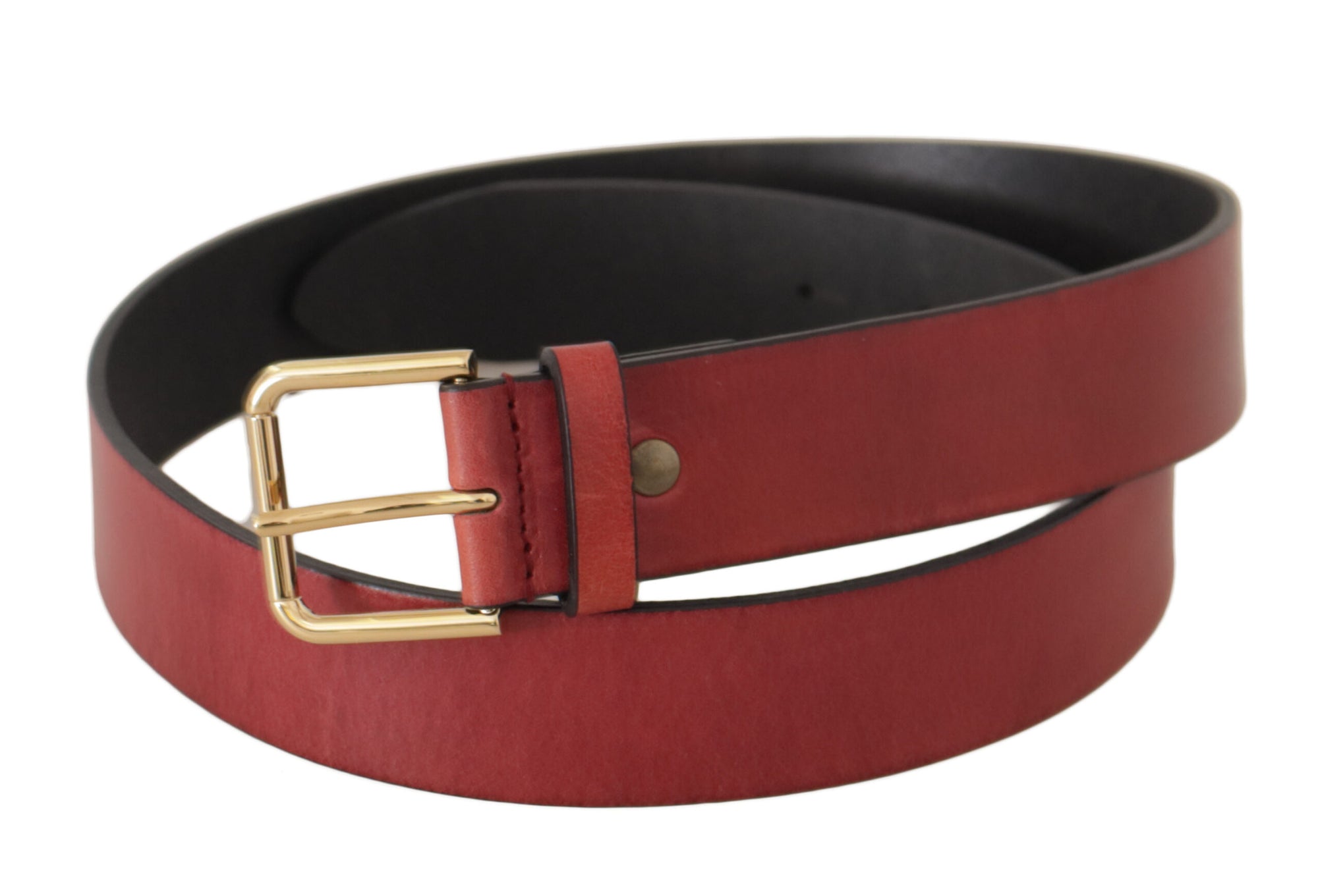 Dolce & Gabbana Red Leather Gold Logo Engraved Metal Buckle Belt - Maison Luxe