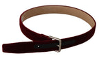 Dolce & Gabbana Red Velvet Silver Logo Engraved Metal Buckle Belt - Maison Luxe