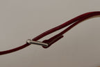 Dolce & Gabbana Red Velvet Silver Logo Engraved Metal Buckle Belt - Maison Luxe