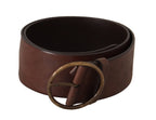 Dolce & Gabbana Dark Brown Wide Waist Leather Metal Round Buckle Belt - Maison Luxe