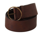 Dolce & Gabbana Dark Brown Wide Waist Leather Metal Round Buckle Belt - Maison Luxe