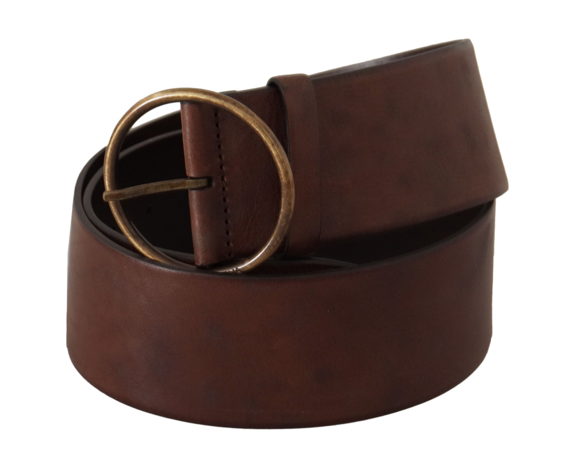 Dolce & Gabbana Dark Brown Wide Waist Leather Metal Round Buckle Belt - Maison Luxe