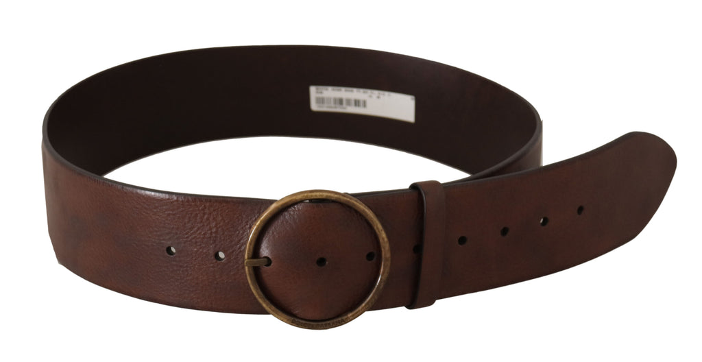 Dolce & Gabbana Dark Brown Wide Waist Leather Metal Round Buckle Belt - Maison Luxe