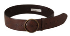 Dolce & Gabbana Dark Brown Wide Waist Leather Metal Round Buckle Belt - Maison Luxe