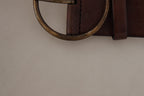 Dolce & Gabbana Dark Brown Wide Waist Leather Metal Round Buckle Belt - Maison Luxe