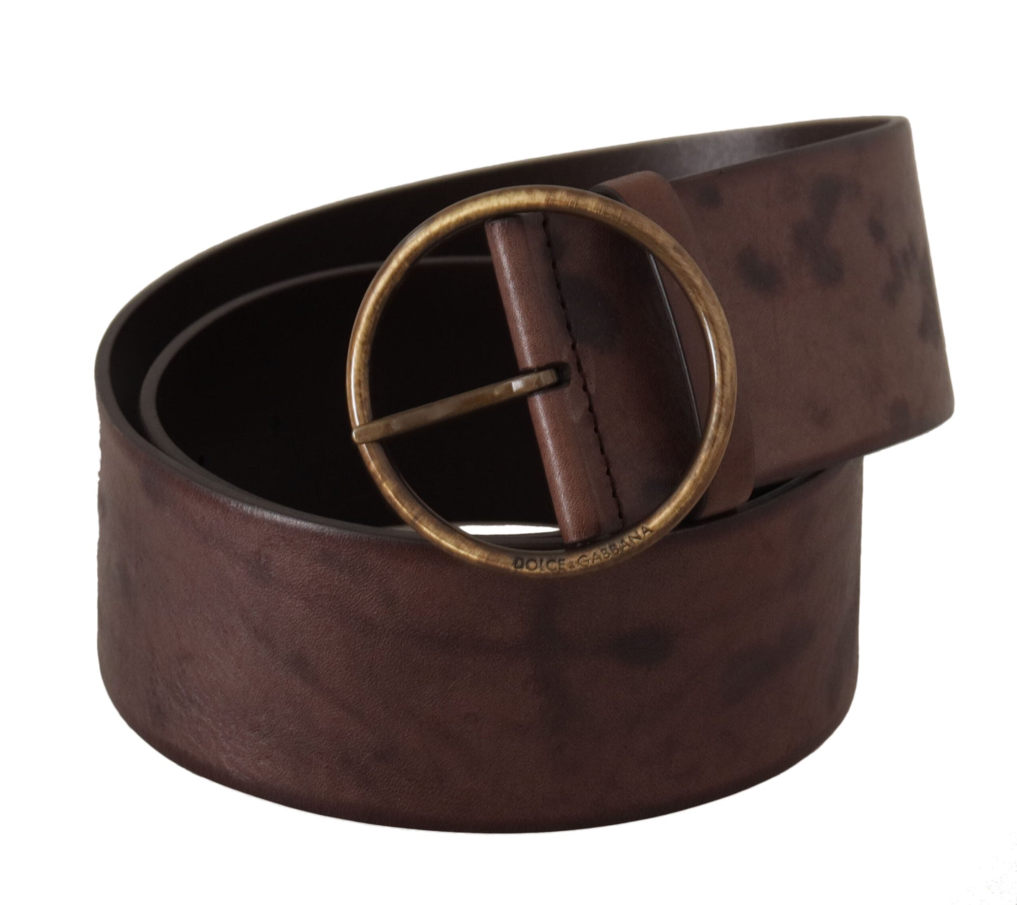 Dolce & Gabbana Dark Brown Wide Calf Leather Logo Round Buckle Belt - Maison Luxe