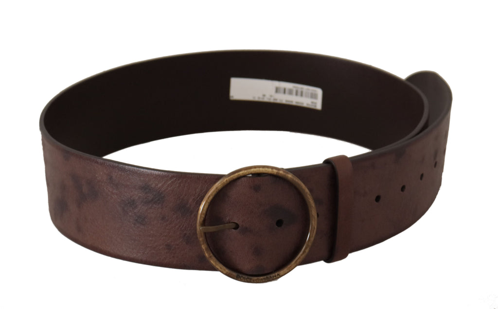 Dolce & Gabbana Dark Brown Wide Calf Leather Logo Round Buckle Belt - Maison Luxe