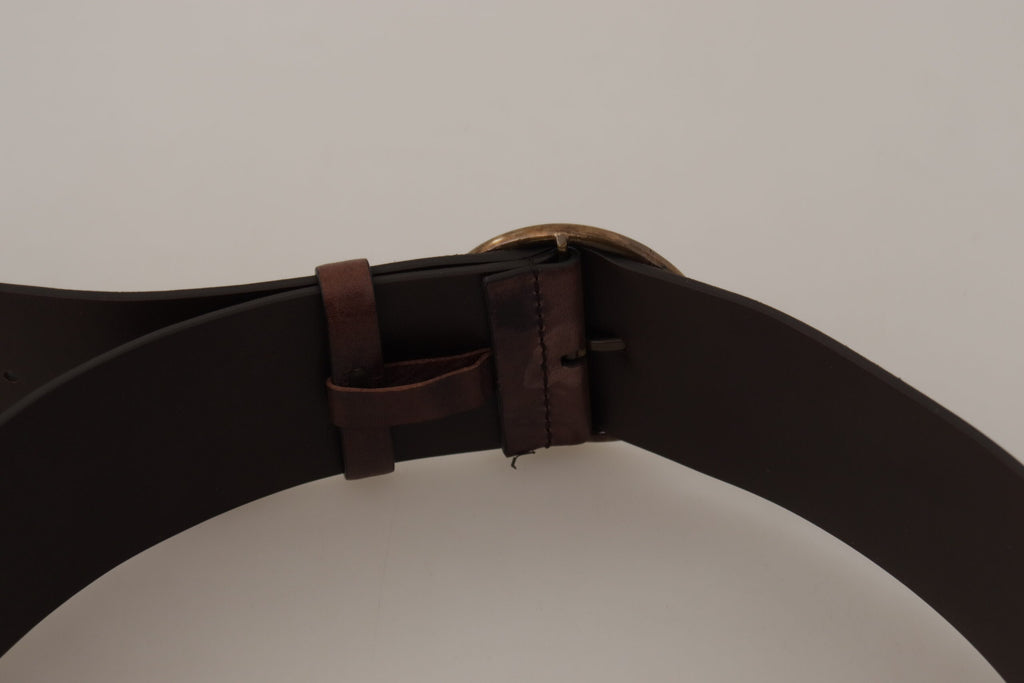 Dolce & Gabbana Dark Brown Wide Calf Leather Logo Round Buckle Belt - Maison Luxe