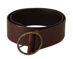 Dolce & Gabbana Brown Leather Wide Waist Logo Metal Round Buckle Belt - Maison Luxe
