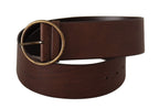 Dolce & Gabbana Brown Leather Wide Waist Logo Metal Round Buckle Belt - Maison Luxe
