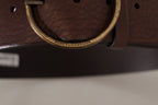 Dolce & Gabbana Brown Leather Wide Waist Logo Metal Round Buckle Belt - Maison Luxe