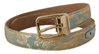 Dolce & Gabbana Blue Leather Jacquard Embossed Gold Metal Buckle Belt - Maison Luxe