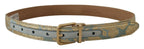 Dolce & Gabbana Blue Leather Jacquard Embossed Gold Metal Buckle Belt - Maison Luxe