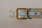 Dolce & Gabbana Blue Leather Jacquard Embossed Gold Metal Buckle Belt - Maison Luxe