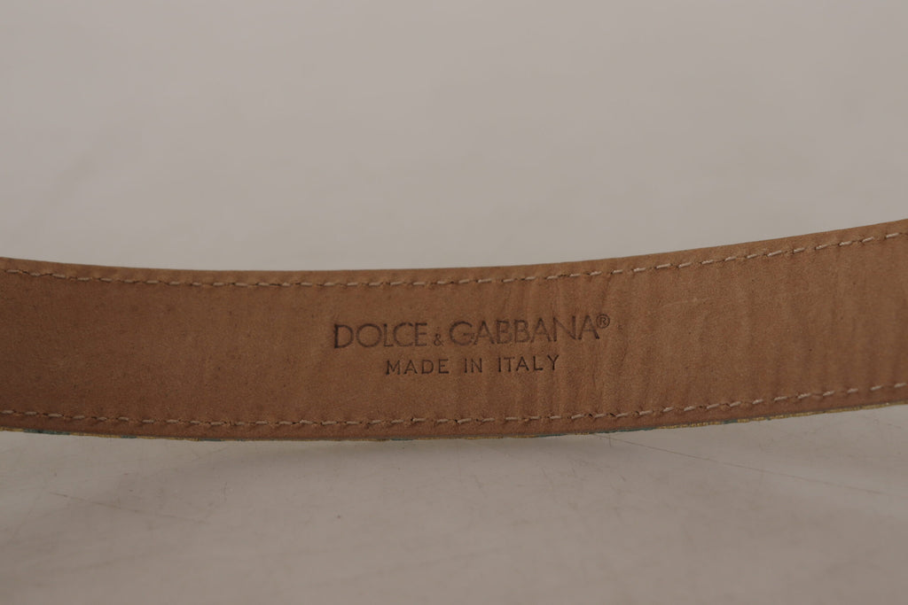 Dolce & Gabbana Blue Leather Jacquard Embossed Gold Metal Buckle Belt - Maison Luxe