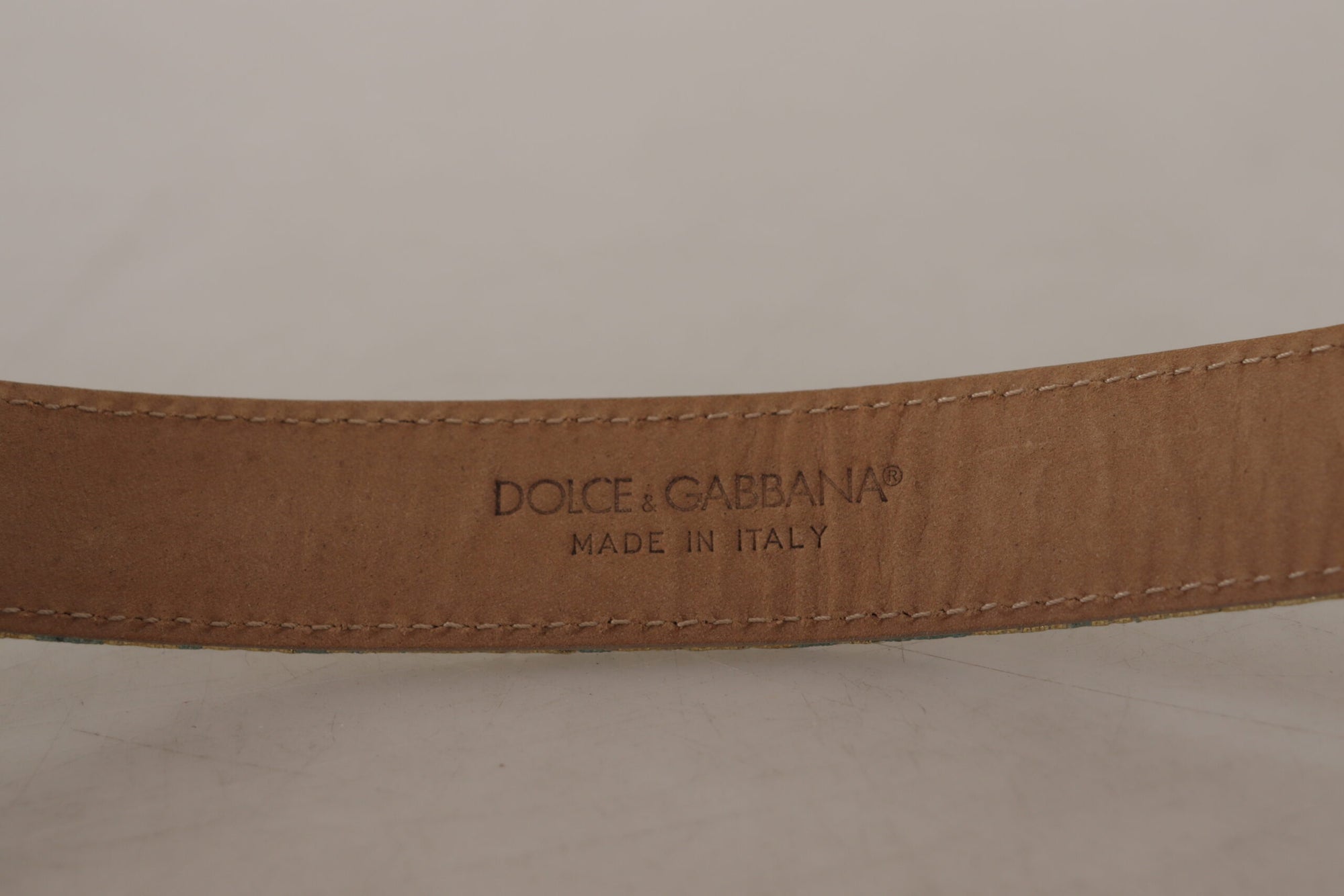Dolce & Gabbana Blue Leather Jacquard Embossed Gold Metal Buckle Belt - Maison Luxe