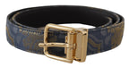 Dolce & Gabbana Navy Blue Jacquard Gold Tone Logo Metal Buckle Belt - Maison Luxe