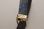 Dolce & Gabbana Navy Blue Jacquard Gold Tone Logo Metal Buckle Belt - Maison Luxe