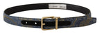 Dolce & Gabbana Navy Blue Jacquard Gold Tone Logo Metal Buckle Belt - Maison Luxe