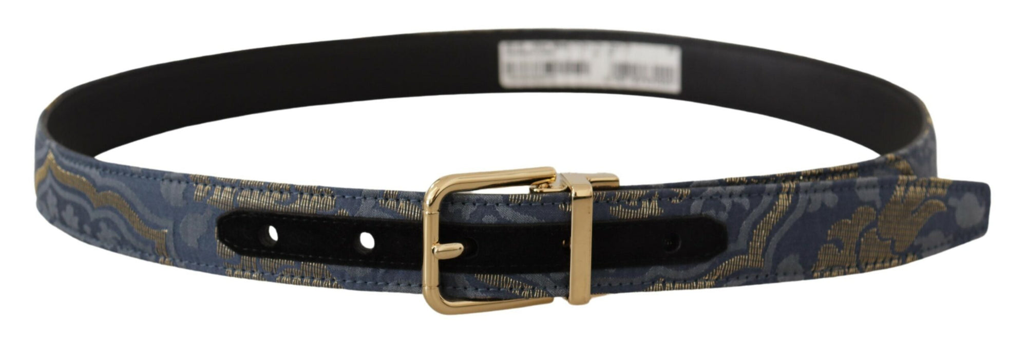 Dolce & Gabbana Navy Blue Jacquard Gold Tone Logo Metal Buckle Belt - Maison Luxe