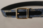Dolce & Gabbana Navy Blue Jacquard Gold Tone Logo Metal Buckle Belt - Maison Luxe
