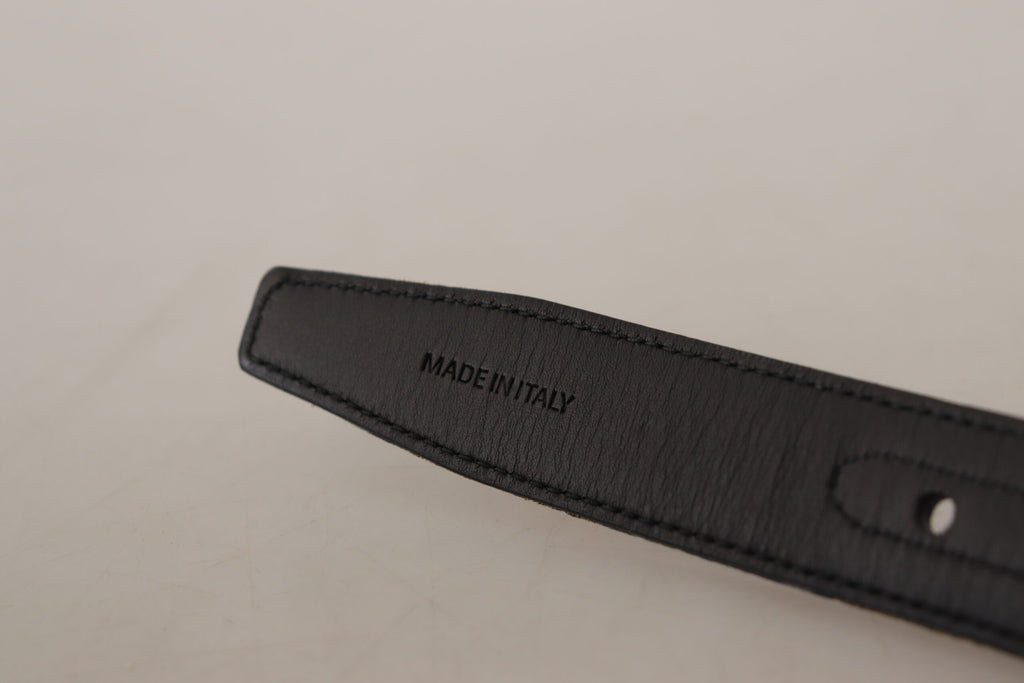 Dolce & Gabbana Navy Blue Jacquard Gold Tone Logo Metal Buckle Belt - Maison Luxe