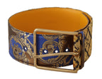 Dolce & Gabbana Blue Floral Patchwork Leather Wide Waist Buckle Belt - Maison Luxe