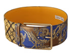 Dolce & Gabbana Blue Floral Patchwork Leather Wide Waist Buckle Belt - Maison Luxe