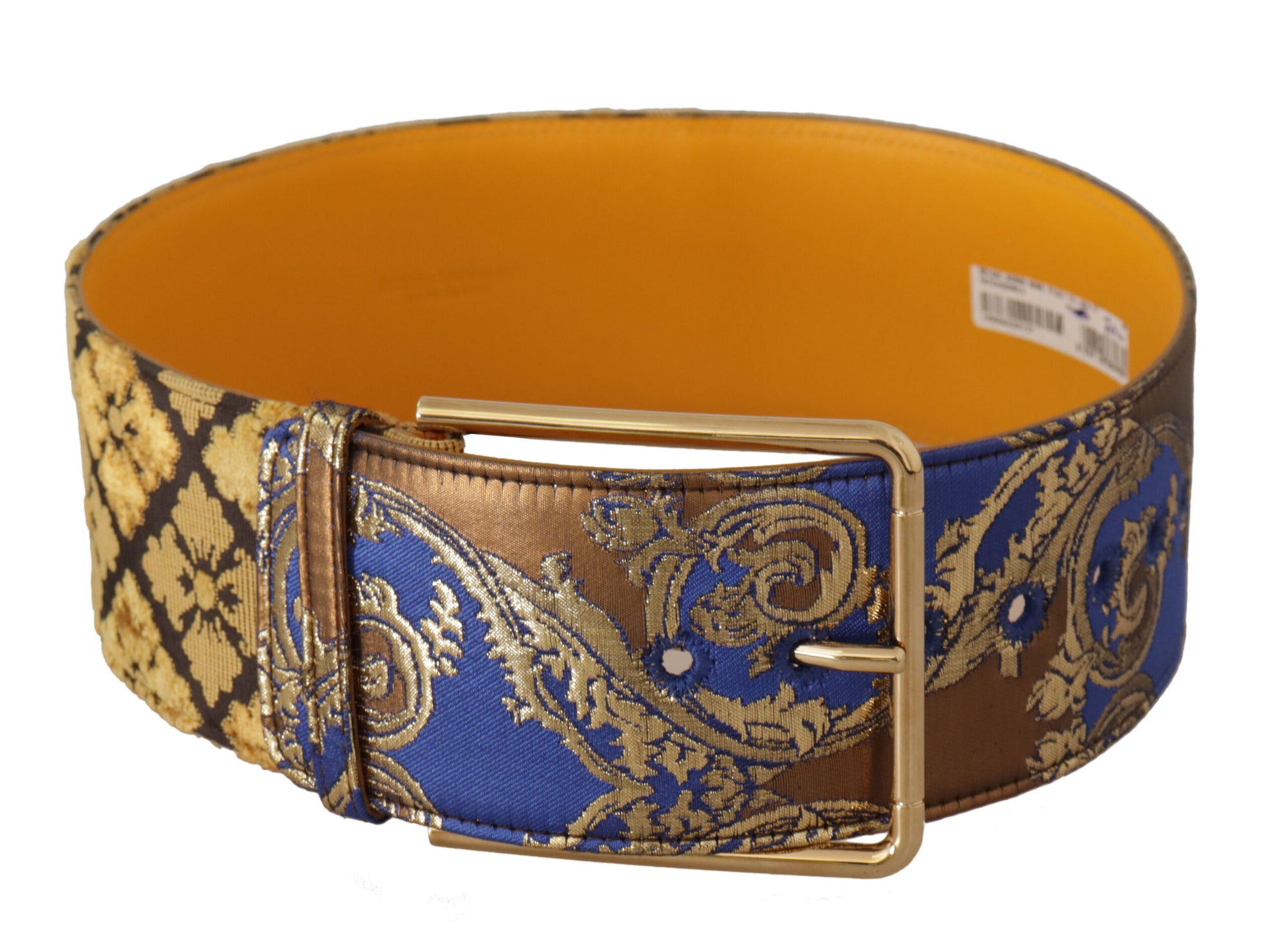 Dolce & Gabbana Blue Floral Patchwork Leather Wide Waist Buckle Belt - Maison Luxe