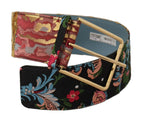 Dolce & Gabbana Multicolor Embroidered Leather Gold Metal Buckle Belt - Maison Luxe