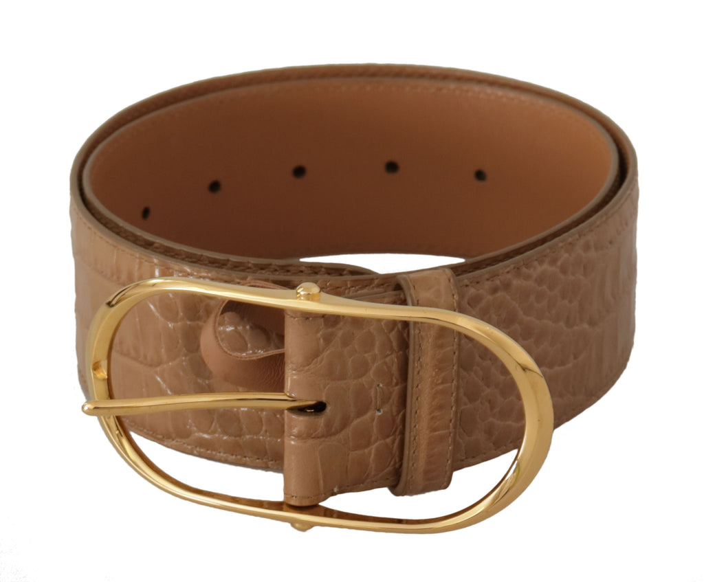 Dolce & Gabbana Brown Beige Leather Gold Metal Oval Buckle Belt - Maison Luxe