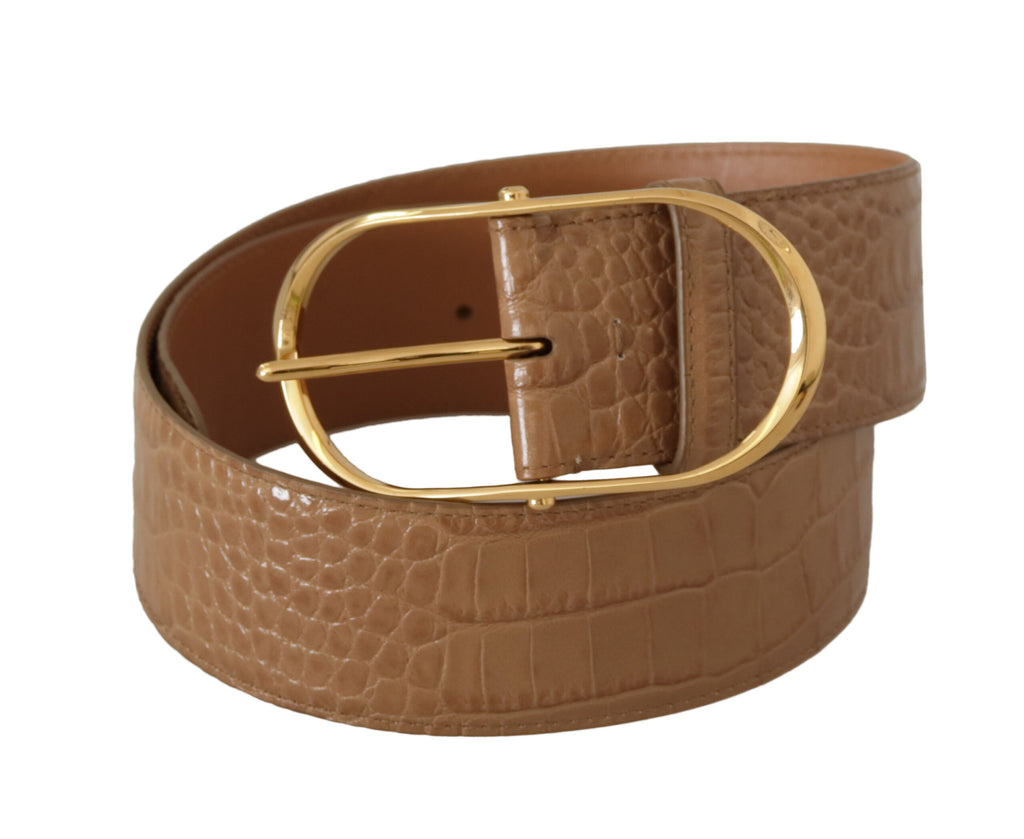 Dolce & Gabbana Brown Beige Leather Gold Metal Oval Buckle Belt - Maison Luxe