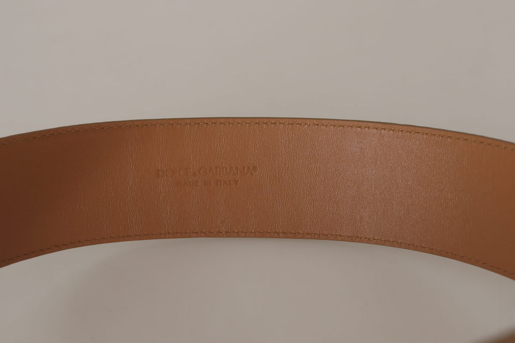 Dolce & Gabbana Brown Beige Leather Gold Metal Oval Buckle Belt - Maison Luxe