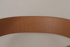 Dolce & Gabbana Brown Beige Leather Gold Metal Oval Buckle Belt - Maison Luxe