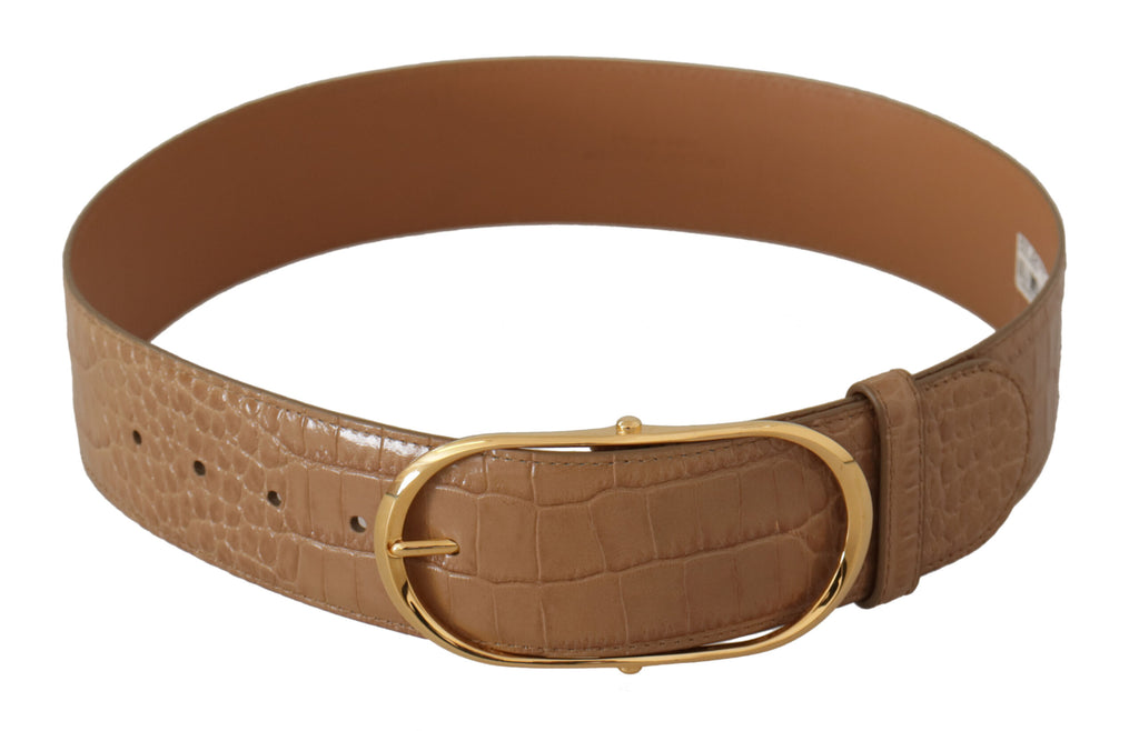 Dolce & Gabbana Brown Beige Leather Gold Metal Oval Buckle Belt - Maison Luxe