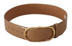 Dolce & Gabbana Brown Beige Leather Gold Metal Oval Buckle Belt - Maison Luxe