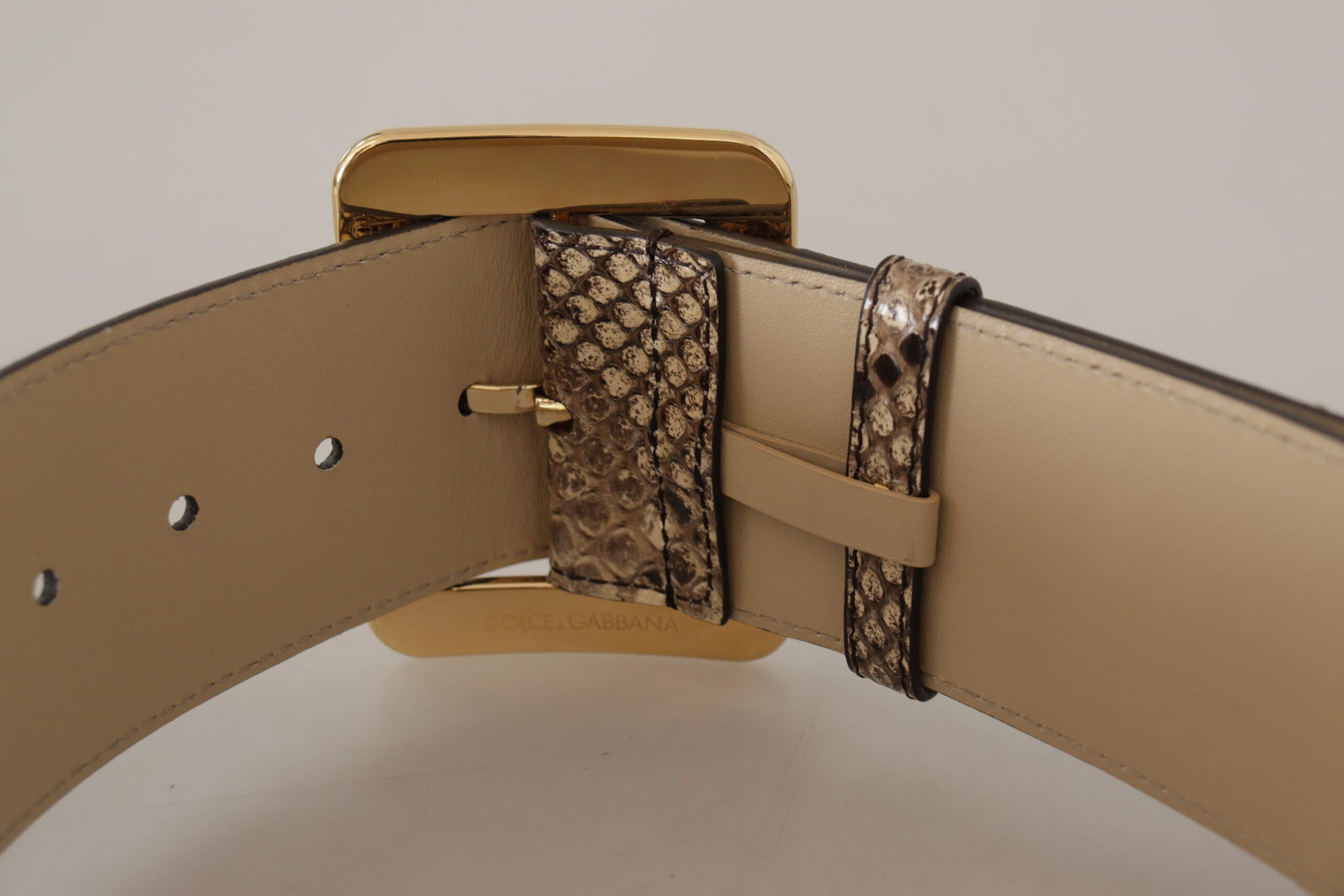 Dolce & Gabbana Brown Exotic Wide Waist Leather Gold Metal Buckle Belt - Maison Luxe