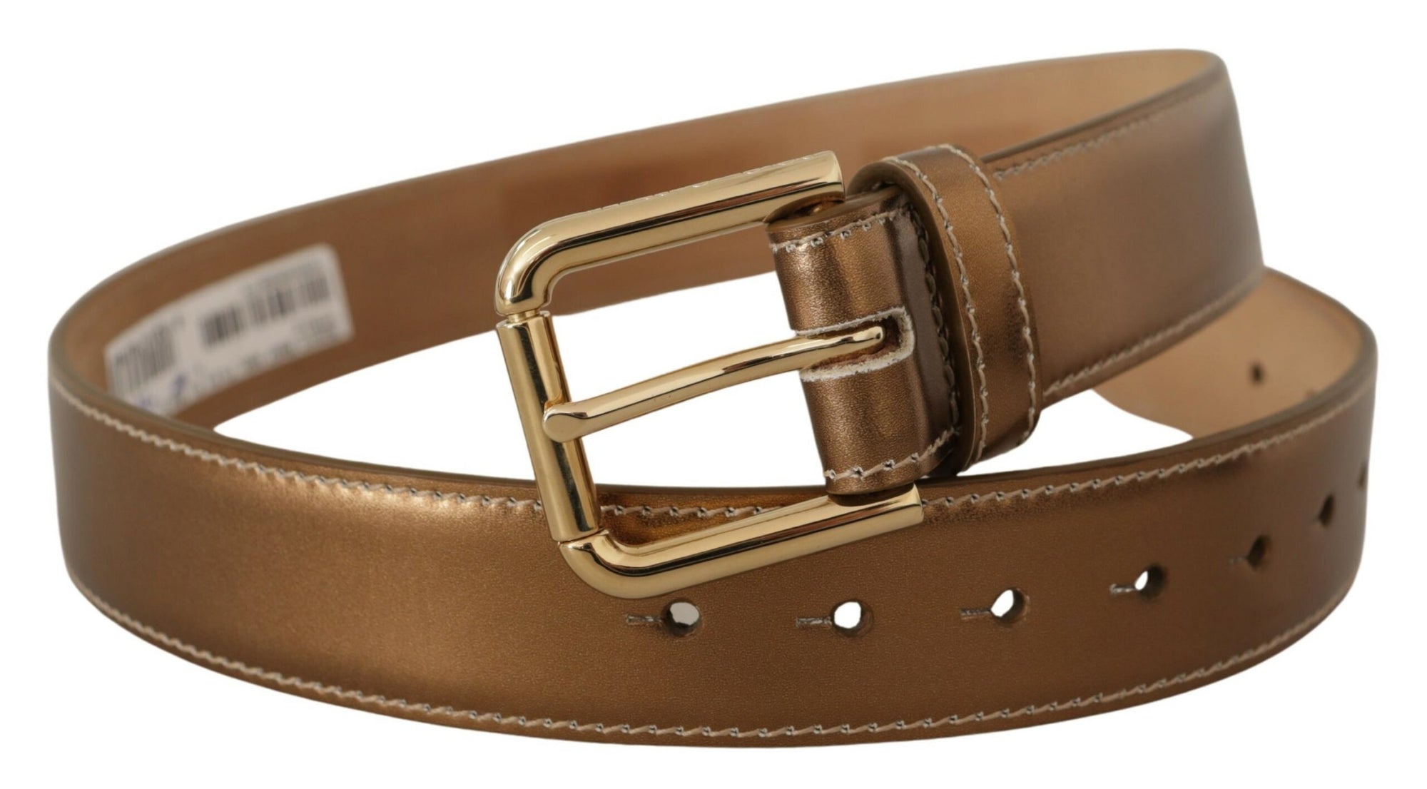 Dolce & Gabbana Bronze Calf Leather Gold Logo Waist Buckle Belt - Maison Luxe