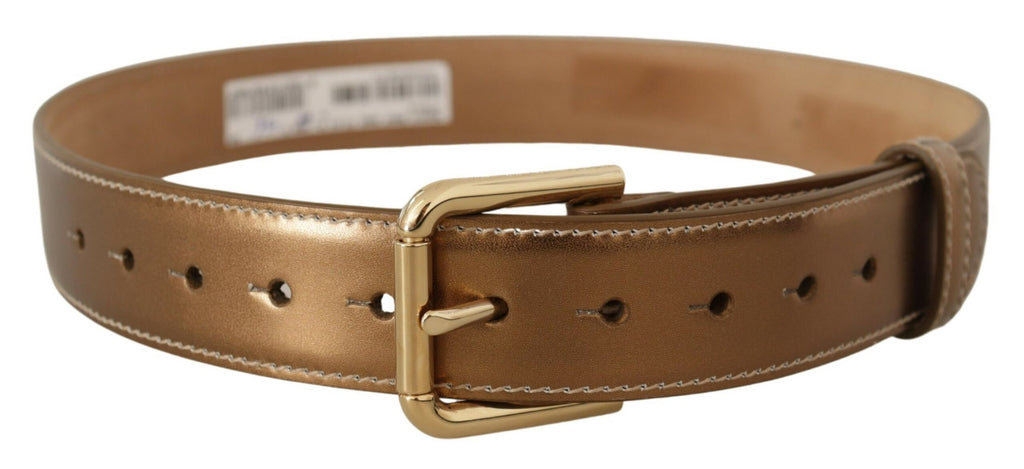 Dolce & Gabbana Bronze Calf Leather Gold Logo Waist Buckle Belt - Maison Luxe