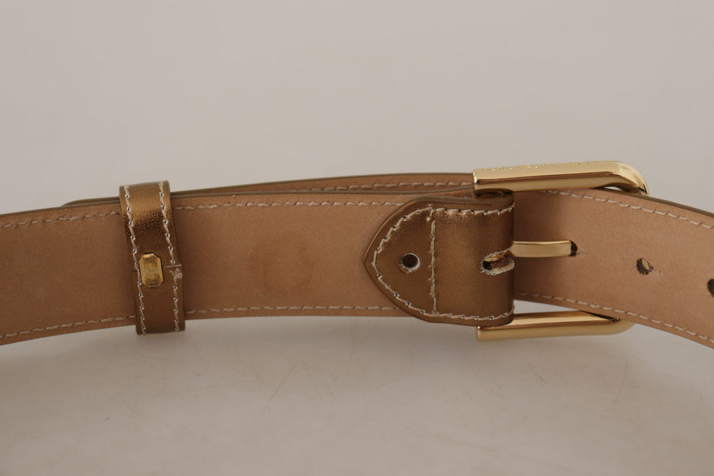 Dolce & Gabbana Bronze Calf Leather Gold Logo Waist Buckle Belt - Maison Luxe