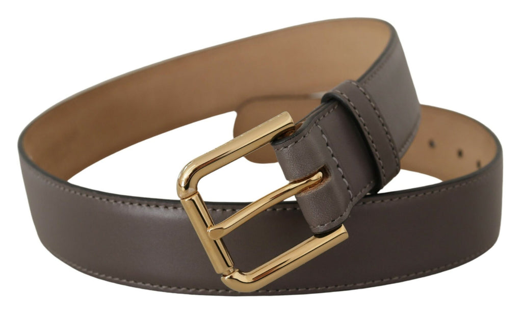 Dolce & Gabbana Gray Calfskin Leather Gold Metal Logo Buckle Belt - Maison Luxe