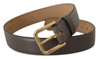 Dolce & Gabbana Gray Calfskin Leather Gold Metal Logo Buckle Belt - Maison Luxe